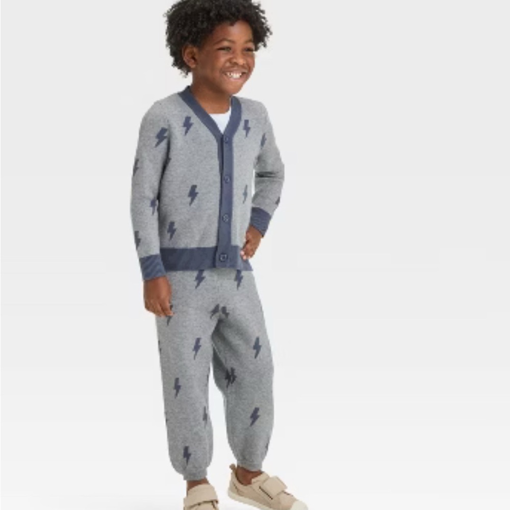 Grayson Mini Toddler Boys' Knit Lightening Bolt Cardigan Sweater and Pants Set -